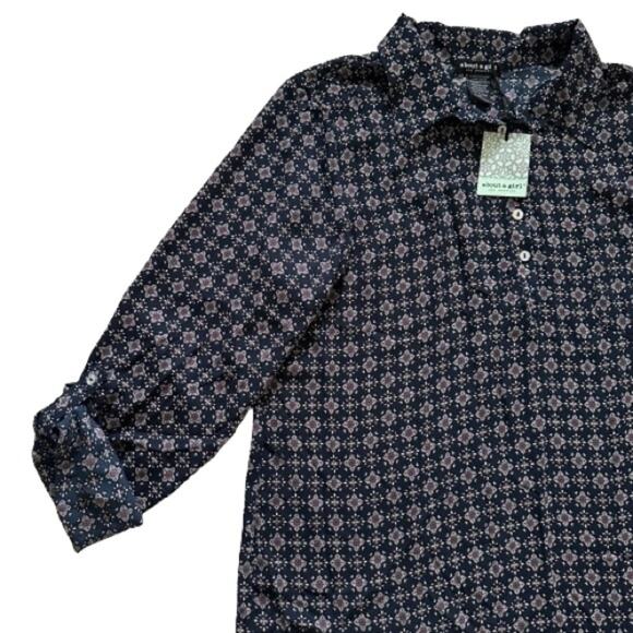 About A Girl Blue Lavender Floral Button Tab Sleeve Blouse Top Size XL NEW - Picture 9 of 13